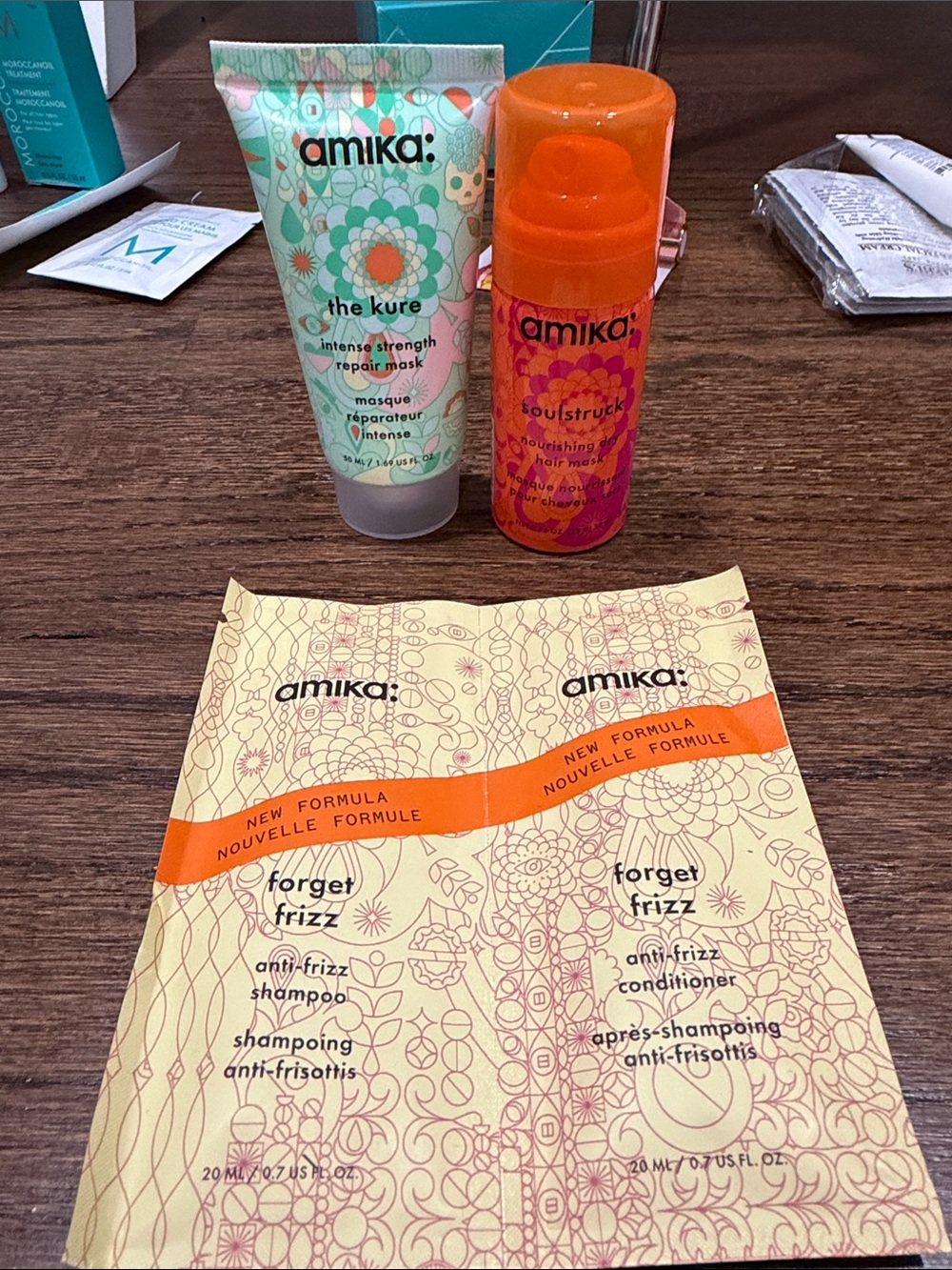 amika bundle- repair mask, dry hair mask, anti frizz shampoo/conditioner